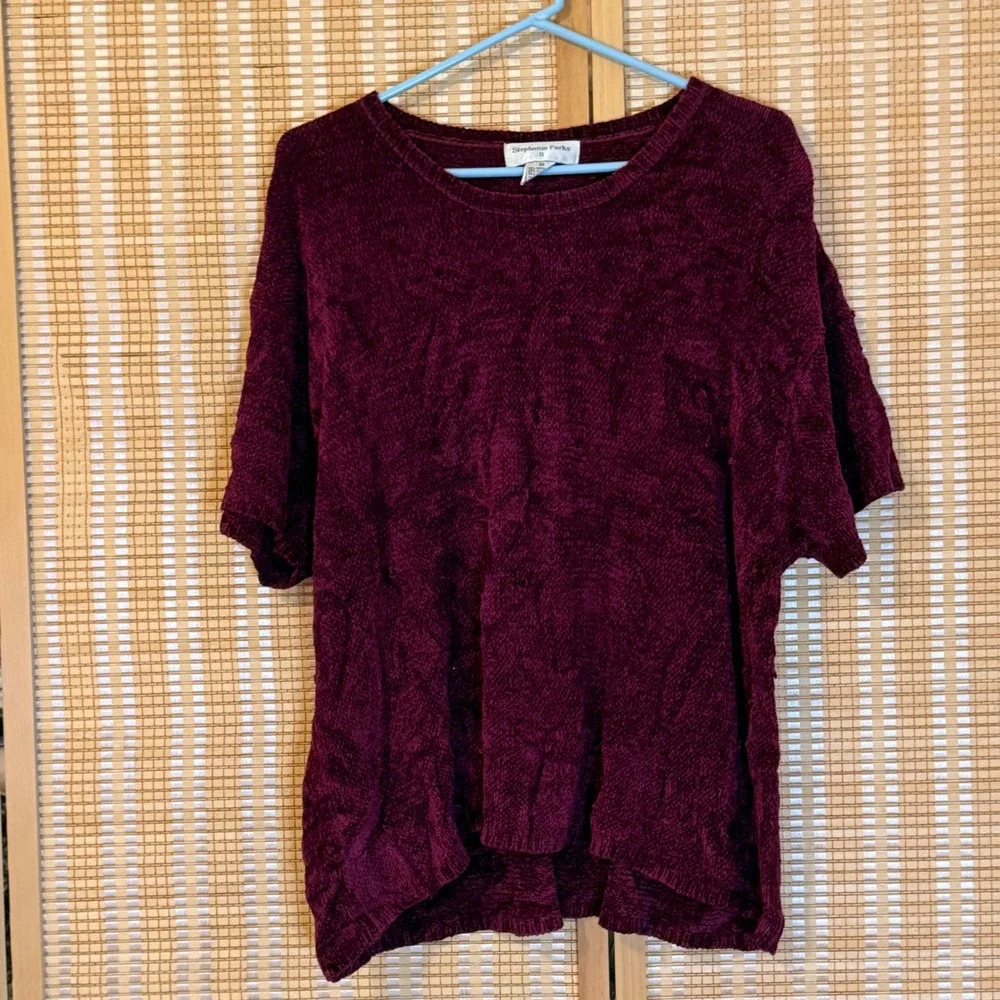 Stephanie Parks II Womens 3X Plum Burgundy Chenille Knit‎ Short Sleeve Sweater